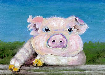 Cute As A Pig's Ear Connie Bader Onalaska WI acrylic & ink
